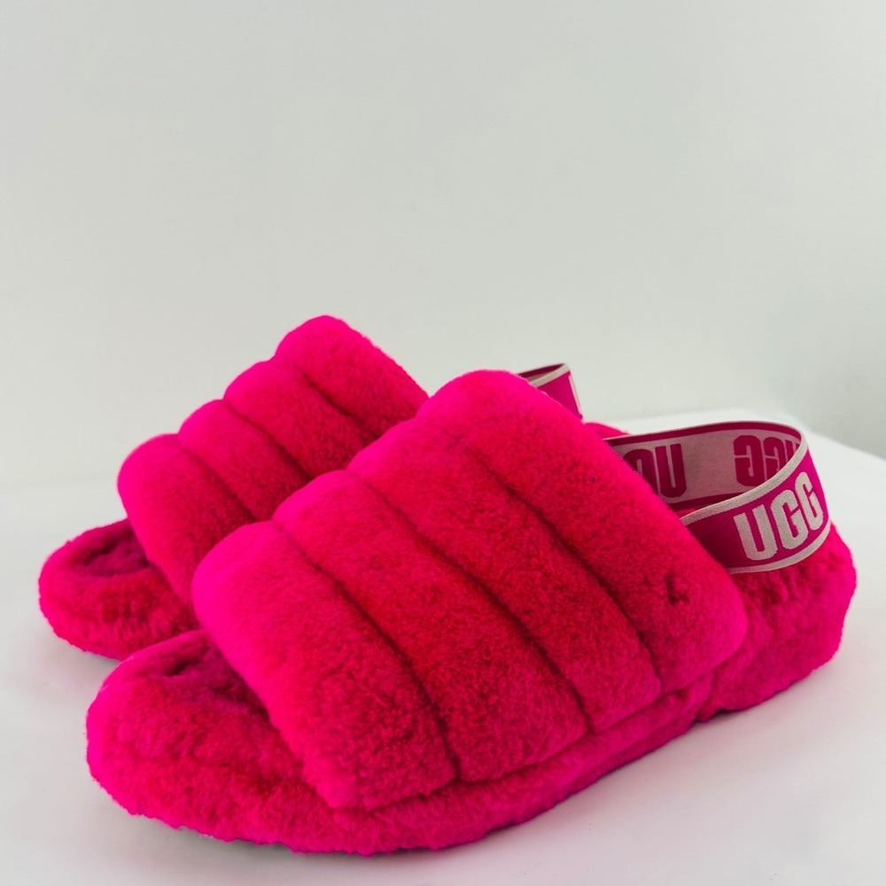 UGG Fluff Yeah Slide Rock Rose Pink Sheepskin Sandal Slipper 1095119 Womens 9